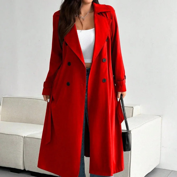 Red Casual Women's Plus Size Loose Wind Jacket - Picture 1 of 7